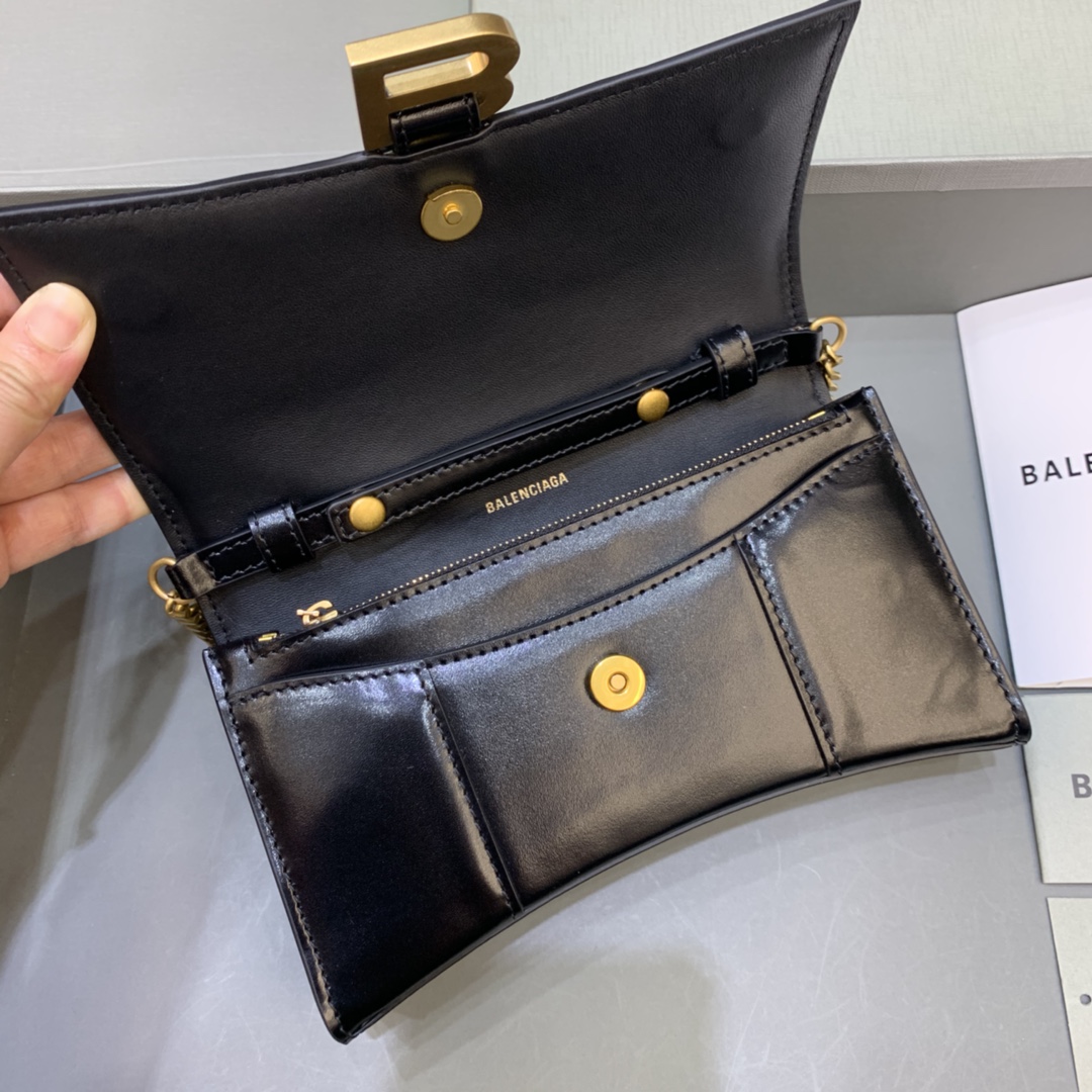 Balenciaga Small Hourglass Wallet With Chain Shoulder Bag Black